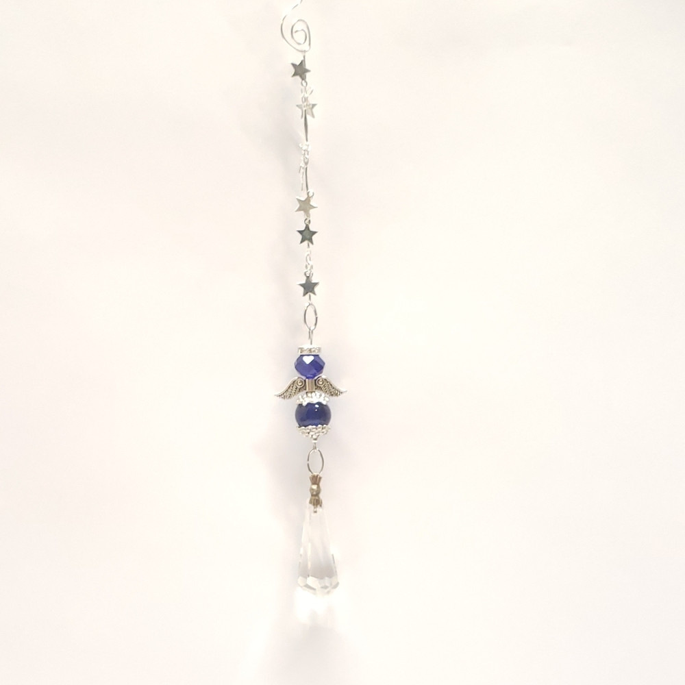 Handmade Cobalt Blue Guardian Angel & Vintage Prisim Crystal Ornament Suncatcher - Picture 5 of 7